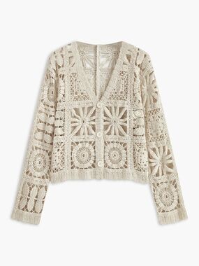 Commense Crochet Square Pattern Button-Front Cardigan Medium
